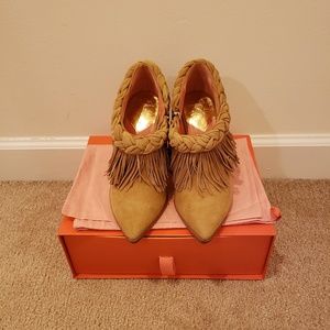 Braided Fringe Tan Heels